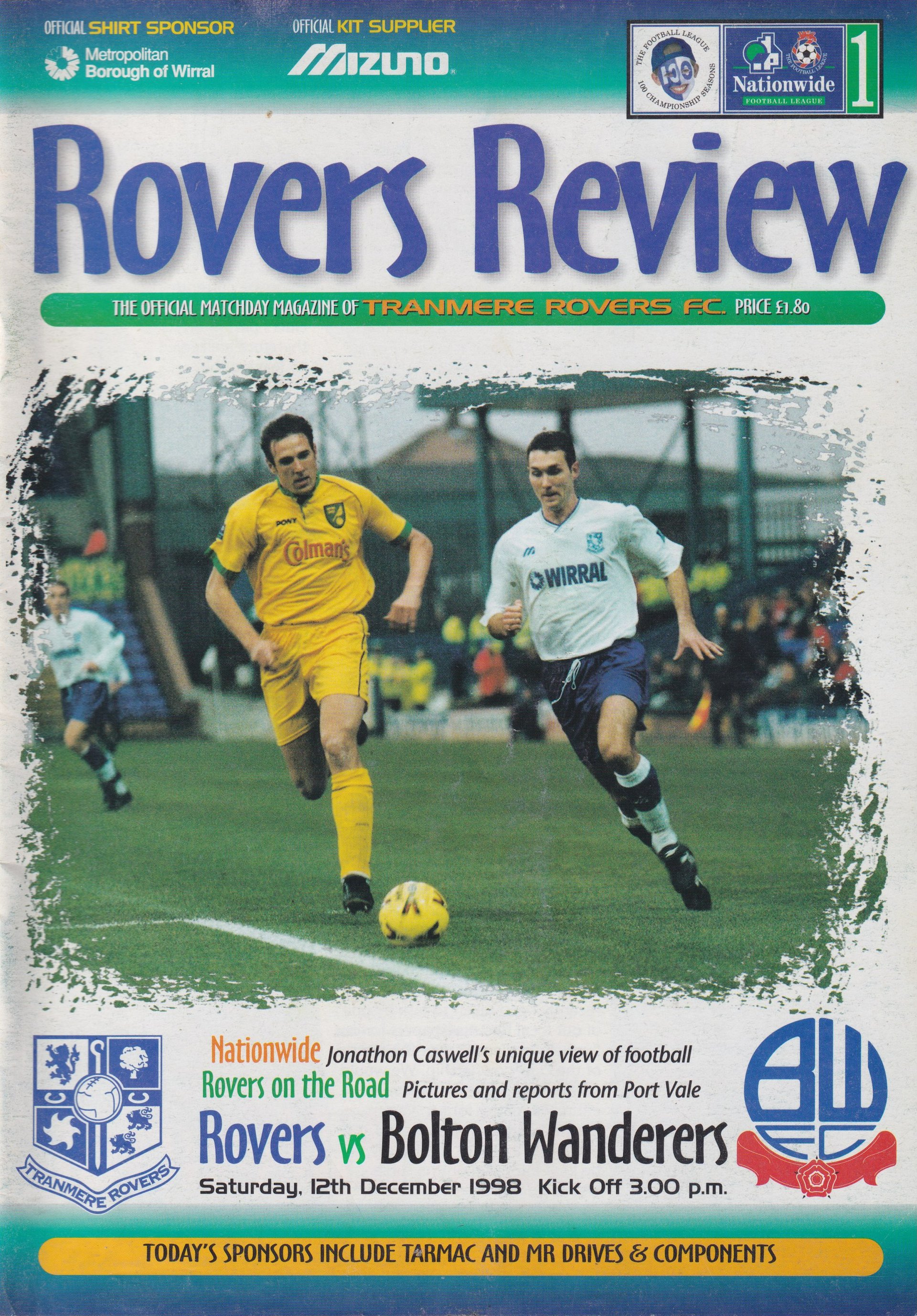 Tranmere Rovers v Bolton Wanderers match programme